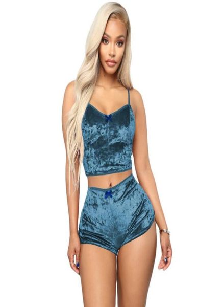 8 стилей женская ночная одежда Новая бархатная костюма Summer Sexy Sexy Pajama Active Vest Shorts Новые шорты с двумя шортами unde7375142