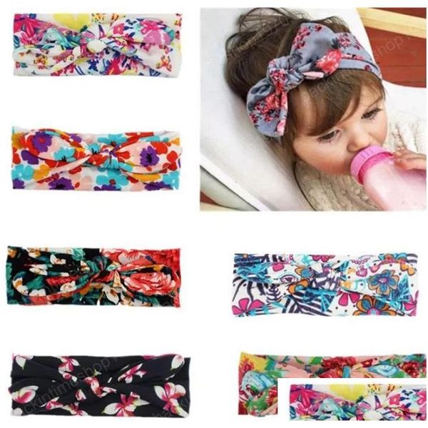 Hair Accessoires Kaninchen Ohr Ohrhaarband Böhmen Boge Baby Kopfbedeckung Blumen Neugeborene Girl Head Band gedruckte Säuglings -Headwrap 7 Designs ZZ Drop otkzf