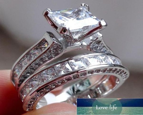 2pcslot Silver Double Big Rings Set impegno per donna uomo zirconia cubica anello femmina ladies amante della festa di gioielleria di gioielleria 8639178
