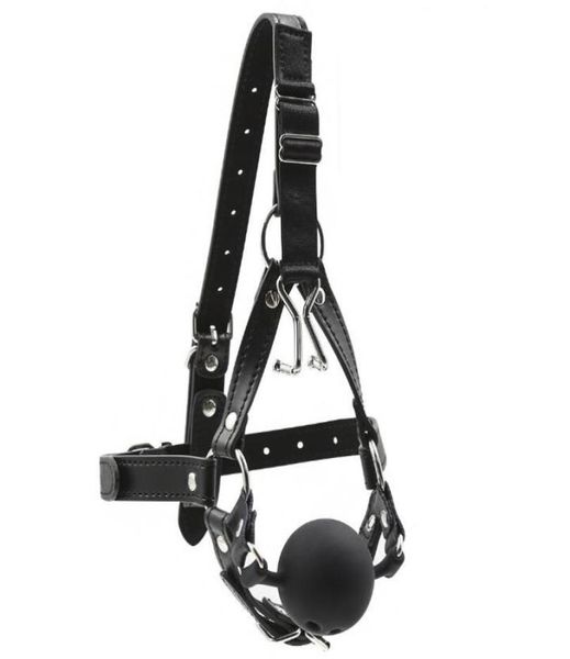 Cablatura in pelle nera femmina Gag a sfera a bocconcella a sfera in acciaio inossidabile bondage bondage Dispositivo per adulti Flirting BDSM Sex Games P3094862