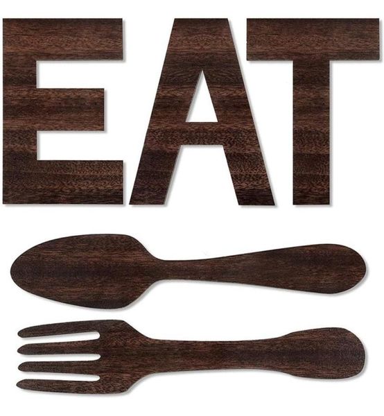 Articoli di novità set di forchetta per segni Eat e decorazioni da parete cucchiaio decorazione in legno rustico DECORAZIONE Lettere di appendi per art2201510