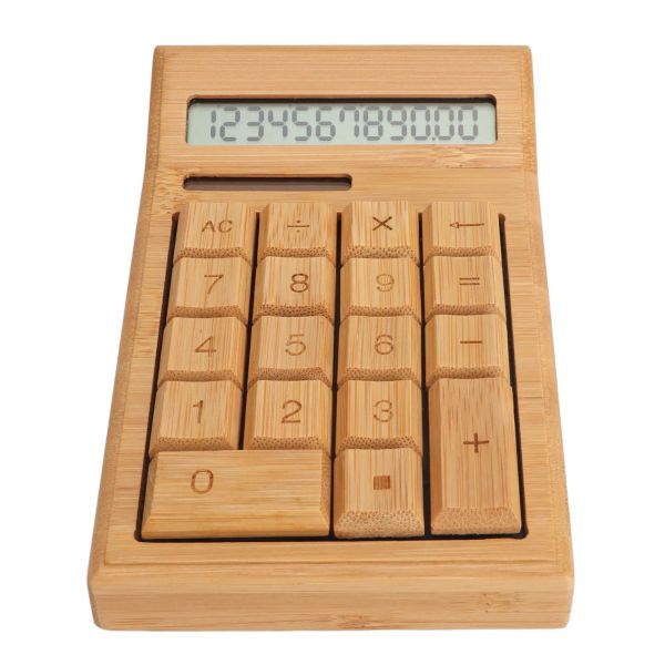 Hesap Makineleri Güneş Calculator Solar Pil Dual Güç 12 Basitli LCD Ekran 18 Düğme Bambu Masaüstü Hesap Makinesi Öğrenciler Ofis Mağazası