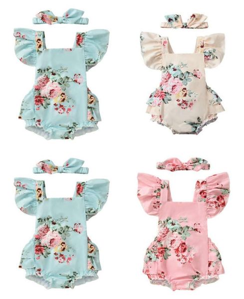 Retailwhole Mabd Girls Floral Romper с носовой повязкой 3 цвета новорожденные дети -детские детские рукавы Princess OnePeecies Jum2477540