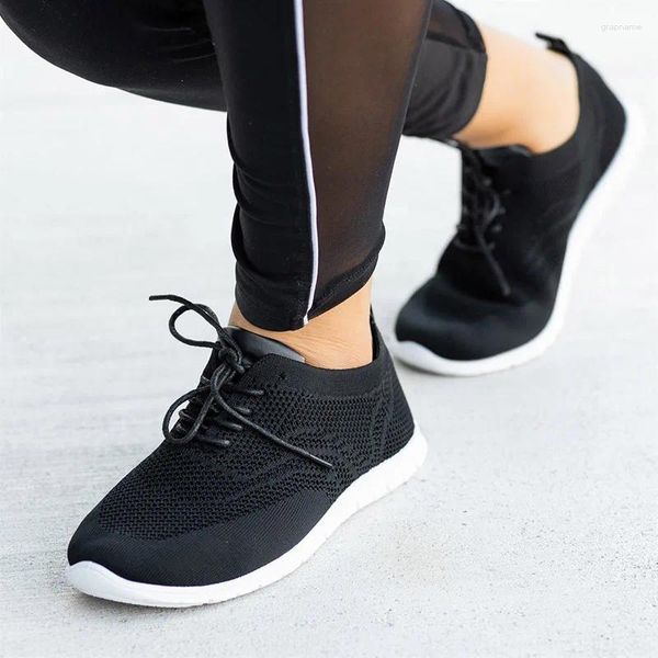 Fitness Shoes Plus Size Women Women Sneakers Lace Up Up Knitting Sock Spring Summer Ladies Flats Famela Zapatos Mujer 8134C
