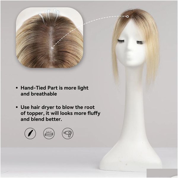 Percrícios de renda 100 Remy Human Hair Toppers para mulheres Parte do meio da parte loira Golden Pedaços Rainning Silk Base Clip no 231024 Drop Delivery Produ Dhdfp