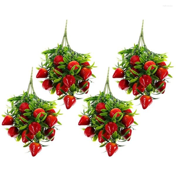 Dekorative Blumen 4 PCs Simulation Erdbeer Bouquet Office Dekor künstliche Früchte gefälschte Ornament Erdbeeren Faux Obst PVC Branch