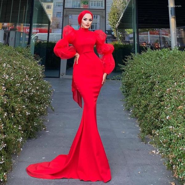 Partykleider Sevintage bescheidene rote Meerjungfrau Abschlussball Langhülle hohe arabisch-muslimische Abendkleid türkische formelle Kleider 2024 2024