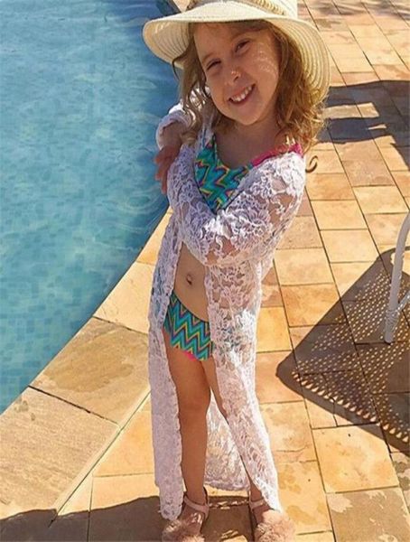 Девочки пляжное платье 2021 Дети Дети Дети Детское Кружевое кружевное солнцезащитное креме