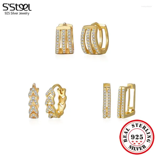 Orecchini a cerchio S'Steel Real 925 Silver Luxury Zircone Women's Unique Buckle Hoops Earrings for Girls Aesthetic Designer Tragus Piercing Jewelry