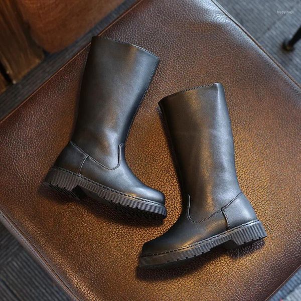 Boots Kids 2024 Autunno inverno bambino in pelle in pelle ginocchiera per bambini scarpe pianeggianti per bambini brand black botas menina