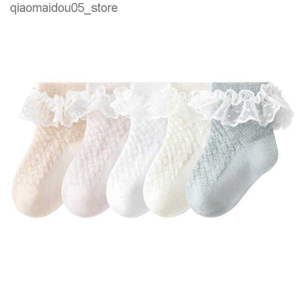 Meias para crianças Milancel Summer Childrens Meio Socks Meia Baby Socks Mesh Hollo Lace Princesa Meias Brindsable Meias de algodão Girls 0-5y Q240413