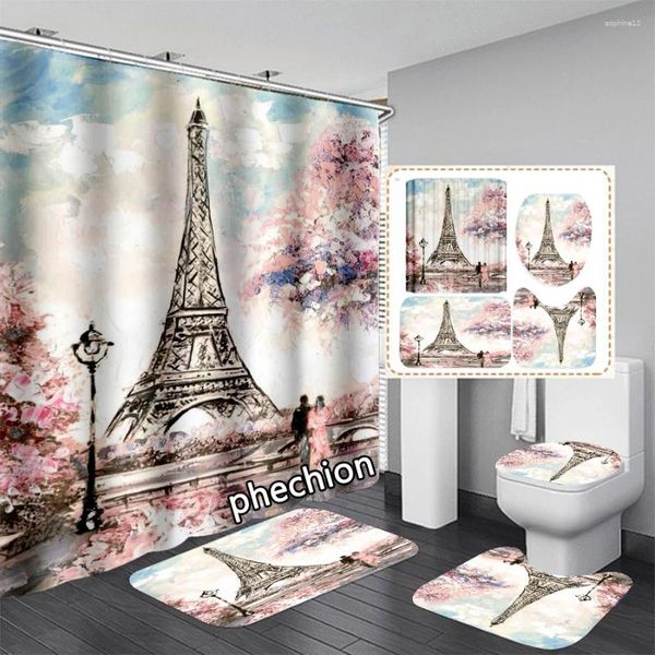 Tende doccia Phechion Eiffel Tower 3D Stampa 3D Impermeabile Tenda per bagno Matro non slittata (1/3/4pc) W60