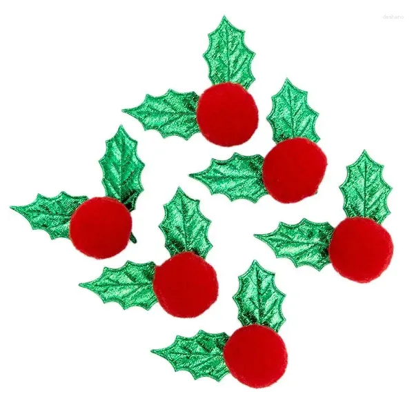 Decorazione per feste 100pcs Green Metalic Christmas Holly Leaf W/ Red Berry Pompom Santa Ornament per un artigianato fai -da -te di Natale