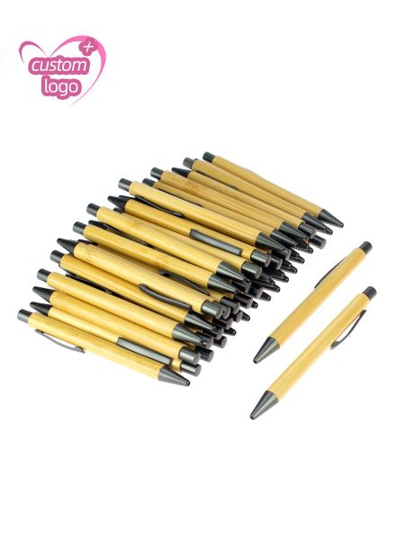 Pens Lot 50pcs Bambus Ball Pen Logo Custom Geschenkstift Werbe -Werbegeschenk glattes Schreiben Geschenk Eco Nature Recycle Premium Kugelschreiber Stifte