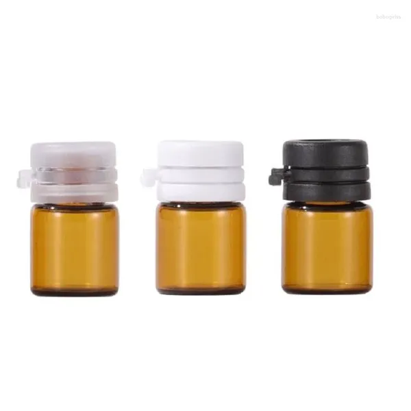 Garrafas de armazenamento âmbar amostra de amostra garrafa mini 1ml 2ml 100pcs frascos de vidro de vidro bloqueio bocal de teste de teste de cosmético descartável com fácil puxar