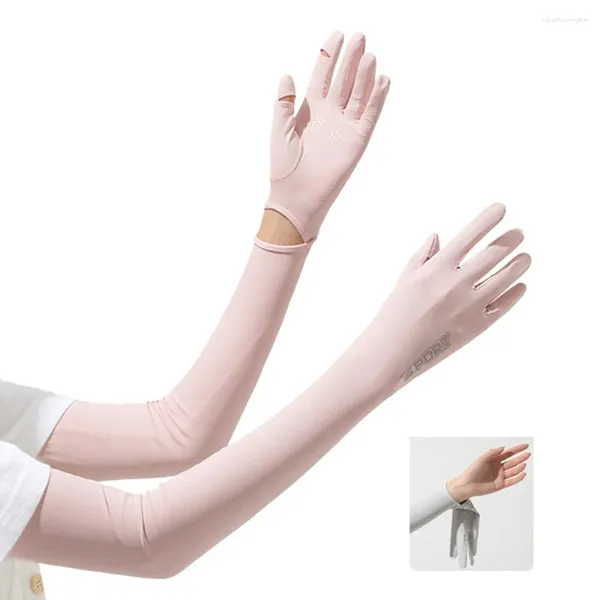 Knieholfen Sommereis Seide Lange Sonnenschutzhandschuhe Frauen atmungsaktive UV-resistente Ärmeln im Freien im Freien Nylon Flip