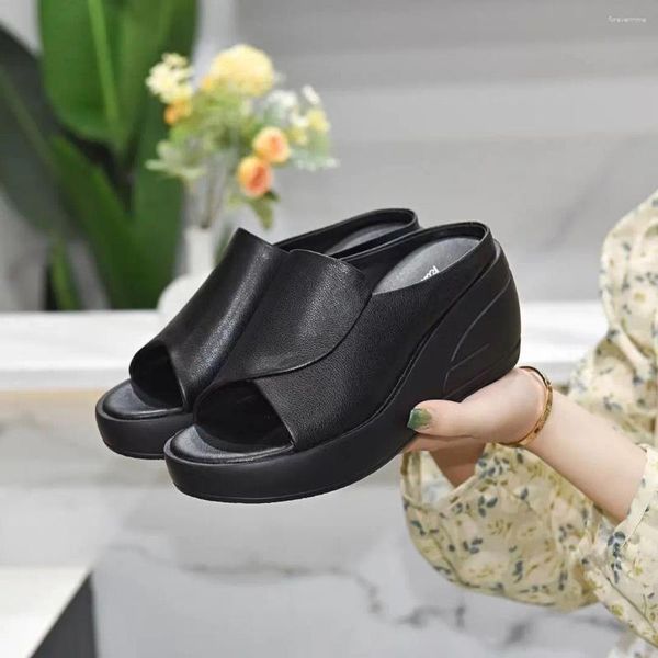 Slippers Women 2024 Ladies Summer Slides Platform Open Toe Thoe Bunge Heels Fashion мягкие кожаные шлепанцы пляжа