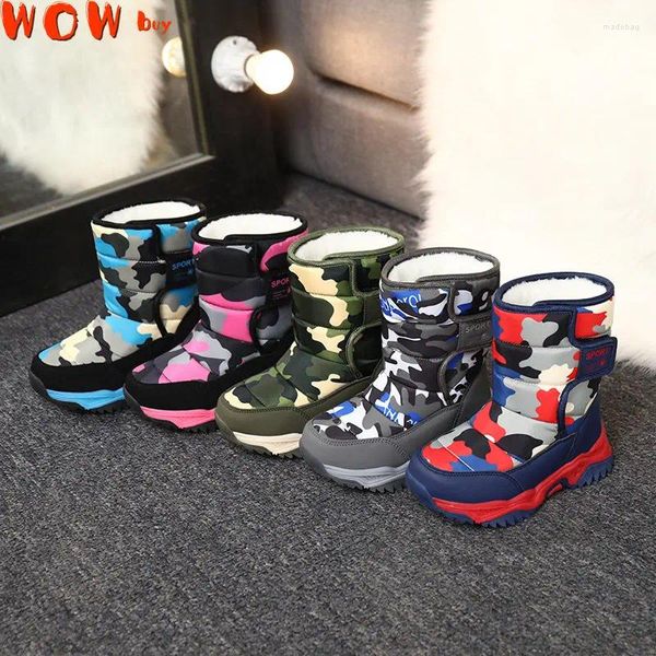 Scarpe casual 2024 bambini invernali in tessuto pluh in tessuto impermeabile non slittamento stivali da neve in gomma da neve