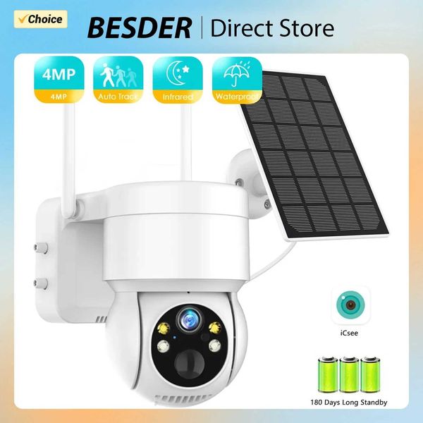 IP-Kameras BESder WiFi PTZ Kamera Outdoor drahtlos Solar IPCAMERA 4MP HD-integrierte Akku-Videoüberwachungskamera Langzeit Standby ICSEE 24413