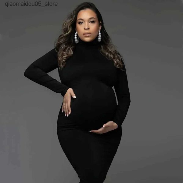 Гердиторские платья черные плотные платья для беременных фотосъемка с высокой шеей упругие детские душевые костюмы Полный набор платьев для беременных фотосессии Q240413