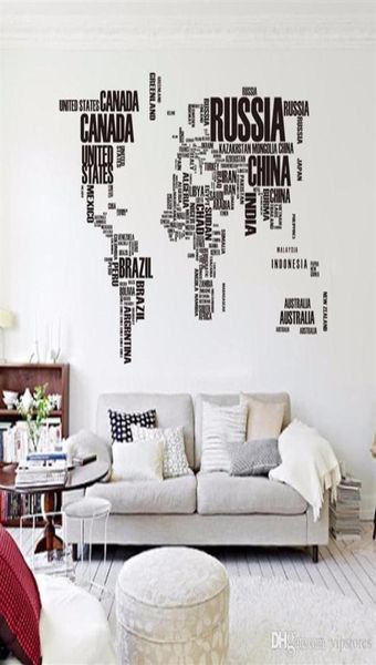 Grandi lettere mappa del mondo decalcomanie adesive rimovibili mappa del mondo murales mappa delle decalcine del mondo arte decorazioni per la casa280k2516695