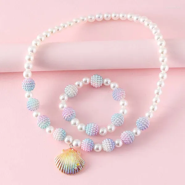 Серьги по ожерелью установлены 2pcs/Set Princess Daught Daught Shell Pendate Bracelet for Kids Kids Kids Party Jewelery Gift