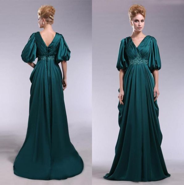 Wunderschöne Vneck Emerald Green Evening Kleider mit halben Ärmeln eine Linie Imperium Taille Langes sexy v Hals formelle Party Elegant formelle P6575922