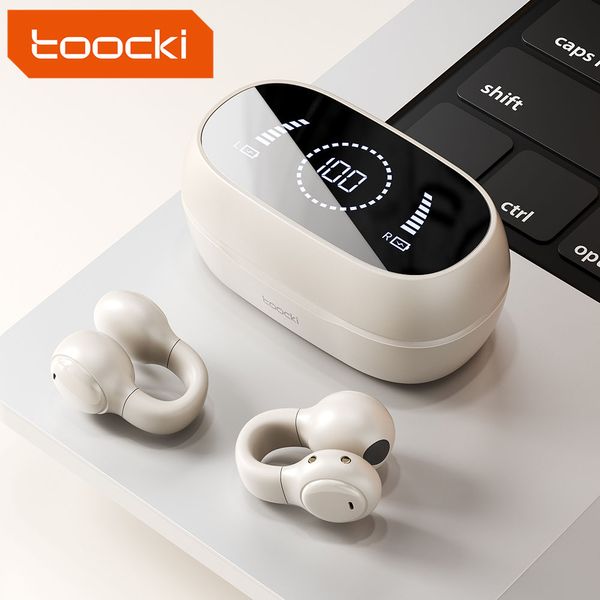 Sport 5.3 Bluetooth Earphone Beige/Black Clip-On Design Wireless Aurflessico con display digitale