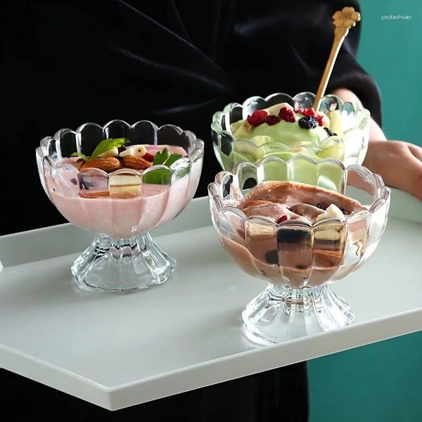 Weingläser 1PC Glas Dessert Tassen Set mit Löffel klarer einfacher Becher Eisschale Obstbecher kaltes Getränkesaft Salat Milchshake Tasse