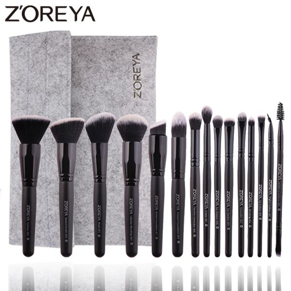 Shadow Zoreya 15pcs Busine per trucco Set Wooda Blush Natural Oblio morbido Escono professionale Pennello cosmetico Strumenti per le ciglia