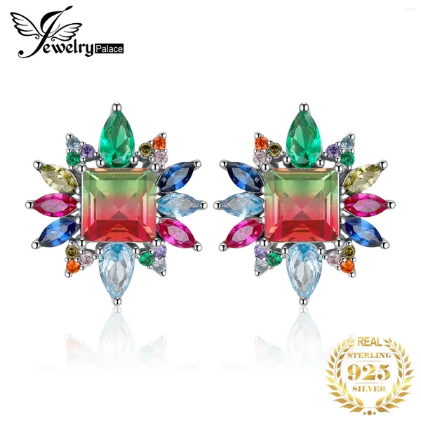 Stift Ohrringe JewelryPalace Ankunft 7.4CT Nano Simuliertes Wassermelonen Turmalin erstellt Ruby 925 Sterling Silber für Frau