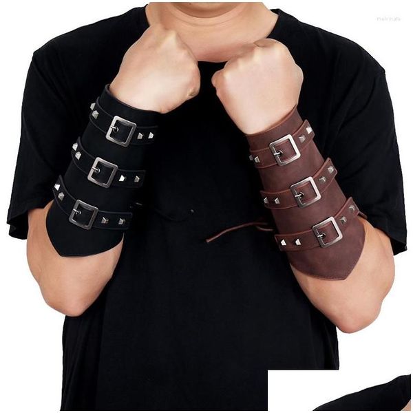 Bangle Knight Style Bracer Breites PU -Leder Verstellbarer Kreuzstrings Arm Rüstung Gauntlet Steampunk Armband Uni Protective Drop liefern Dhw4a