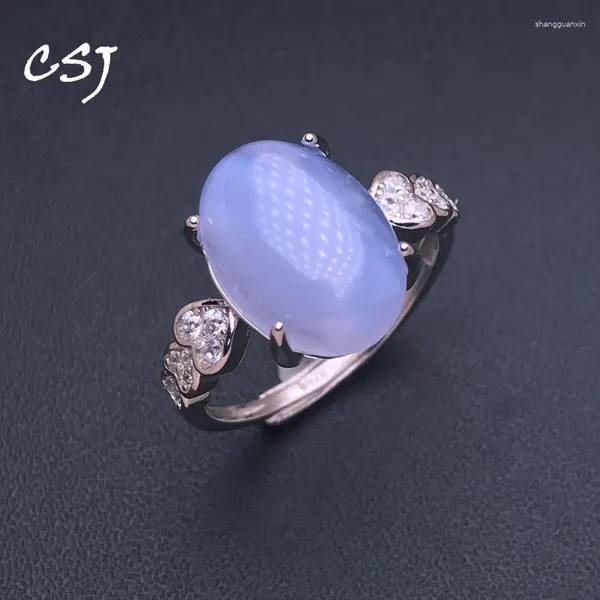 Ringos de cluster azul natural ágata 925 prata esterlina gemstone oval 10 14mm para mulheres festas de aniversário de aniversário presente de jóias de Natal