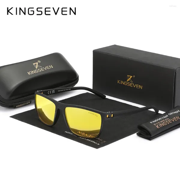 Güneş Gözlüğü Kingseven Gece Görme Erkekler için Polarizasyon UV400 Sürüş HD Lensler Göz Koruması Fsashion Eyewear