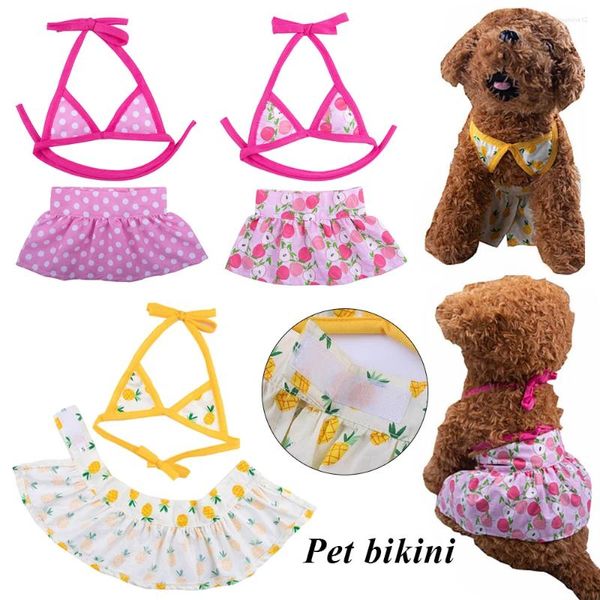 Hundekleidung Sommer Haustier Bikini Set Strand Badeanzug sexy Sling Party Kostüm Leopardenkleider Hawaiian Kleid süßer Rock