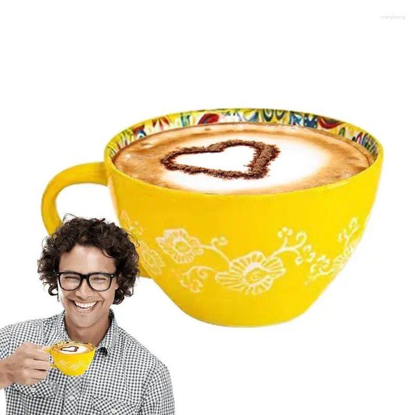 Tazze boho tazza 17.63 once ceramica caffè a microonde per lavattiera per piatti di lavastoviglie grazioso ciotola di zuppa di oversize con grande maniglia per il doppio