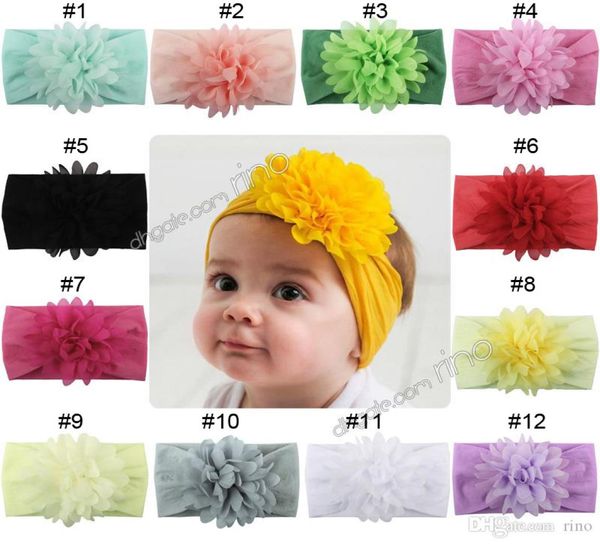 Сверхвязочные повязки для маленьких девочек Супер мягкие нейлоновые цветочные шифоновые волосы новорожденные детские аксессуары для волос