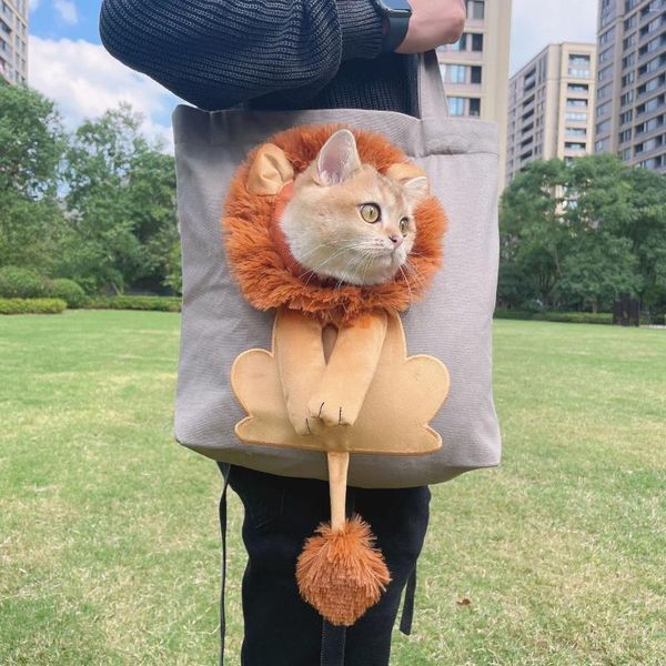 Carrier per gatti simpatico borsa a tracolla a forma di leone per cane da esterno per outdoor che trasporta un autobus per metropolitana per autobus traspirante.