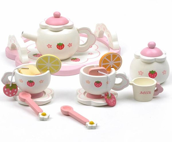Девочки игрушки имитировать деревянные кухонные игрушки розовый чайный набор игровой дом Образовательные игрушки инструменты детское загадки Подарки за головоломку 28352637