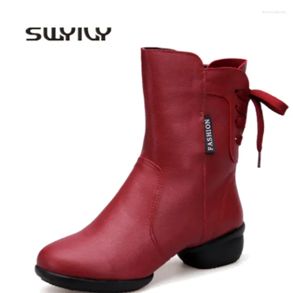 Scarpe da ballo swyivy women winter zip medio tubo ballo stivale 2024 femmina giornaliera calda traspirante morbido moderno 3,5 cm