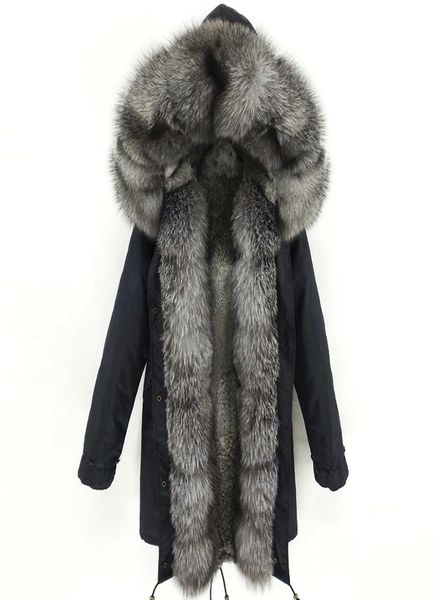 Lavelache novo inverno Real Fox Fur Coat Long Parka Men Men Real Rabbit Fur Liner Natural Collar Capuz Capuzes espessos casaco macho 201202288822