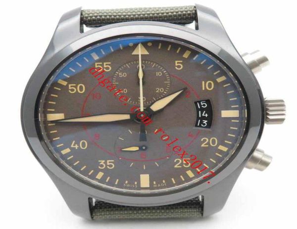 Ens Basel World ZF Factory Pilot Chronograph Asia 7750 Valjoux Automatisch grünes Nylon gekleidet Wade Leder Uhren Grüne Zifferblatt Männer Armbandw3890071