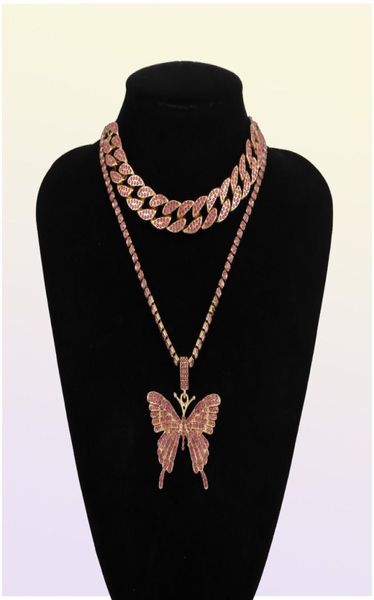 Catena cubana Big 3D Fashion Butterfly Designer Diamanti Luxury Dichiarazione a pendente Collana per girocollo per donna Girlie Hip Hop Jewelry88804768