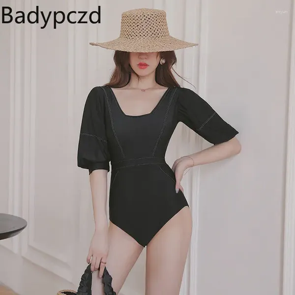 Swimwear femminile cadipczd body women il collo quadrato a mezza manica da nuoto di bikinis coppa del ventre della moda coreana costume da bagno primavera