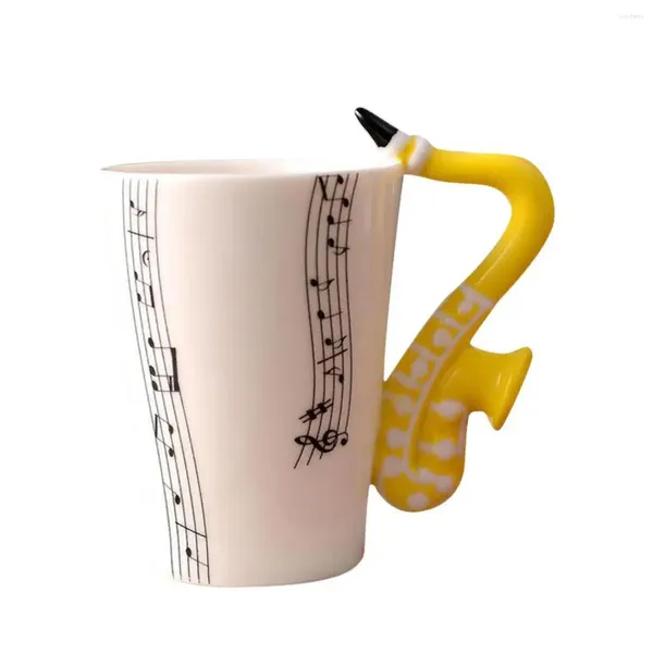 Tazze in stile chitarra tazze eleganti e resistenti ceramica tè per tè novità novità nota di musica sassofoni gialli 10x7,5 cm