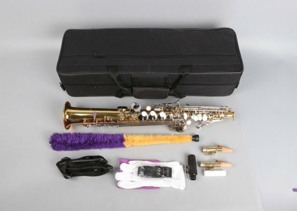 Non -marchio può essere personalizzato logo sassofono soprano dritto pipa b piatto strumento musicale sax ottone lacca oro corpo argento lacq1661093