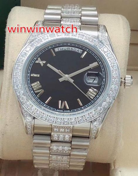 Silver Men039s Diamond Arms Uhren Middle Row Diamond Band Edelstahl Uhr hohe Qualität 41 mm Automatische Männer Uhren 7456379