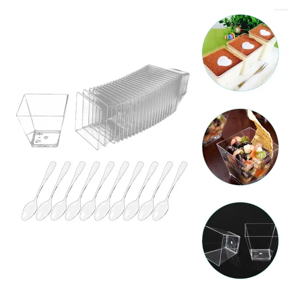 Coppe usa e getta cannucce trasparenti mousse cupi cucchiai di plastica dessert budino portamettini contenitori contenitori contenitori