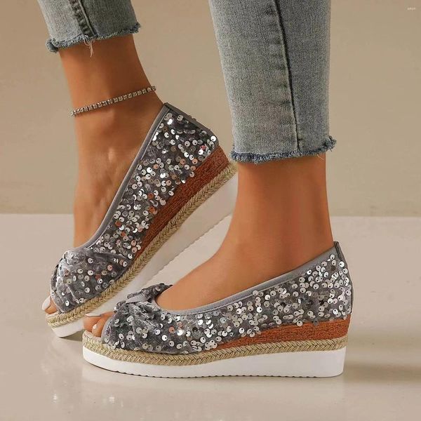 Scarpe eleganti e lussuose pendenti da donna con tacchi alti sandali alla moda con paillettes foce di pesce sandalias de mujer veno 2024