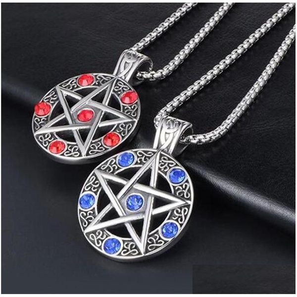 Anhänger Halsketten Pentagramm Satanische Symbol Halskette Satan Anbetung Vintage Diamond Schmuck Großhandel Drop Lieferung Anhänger Dhqzo